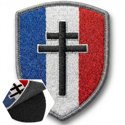 Ecusson Croix de Lorraine Patch France Scratch Militaire - Drapeau Français FFI Brodé Bleu Blanc Rouge - À Coudre ou Auto-Agrippant Airsoft Tactique