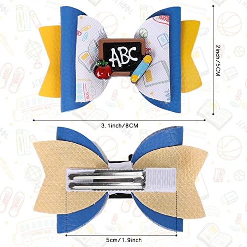 Image of Whaline 6Pcs Back to School Bow Hair Clips Apples Book Blackboard Hair Bow Barrette Colorful Pu Leather Hairgrips for First Day of School Classroom Girls Students Hairs Accessories Kindergarten