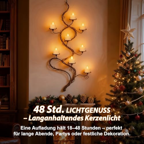 Lepwings 4 Stück LED Teelichter Wiederaufladbar mit Timer & Fernbedienung, Flackernde Elektrische Teelichter mit Ladestation, 18–48 Std Leuchtdauer, LED Kerzen für Valentinstag, Tischdeko & Party