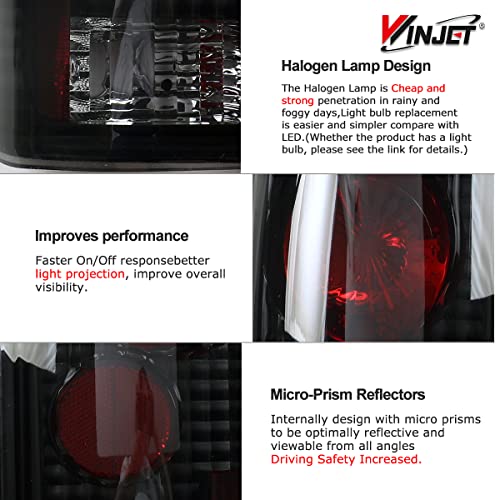 Winjet Compatible With Ford [1997 1998-2003 F150] [1999 2000 2001 2002 2003 2004 2005 2006 2007 F250 F350 F450 F550 Super Duty] Tail Lights (Matte Black/Gray Lens) #TOP6