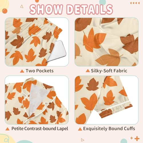 Thanksgiving Fall Maple Leaves Pajamas Set Soft Satin Pjs Sets 2 Piece Short Sleeve Sleepwear Casual Loungewear3