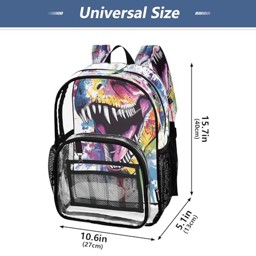 Colorful Dinosaur Painting Clear Backpack Heavy Duty See Through Transparent PVC BookBag for Kids Boy Girl School Work4