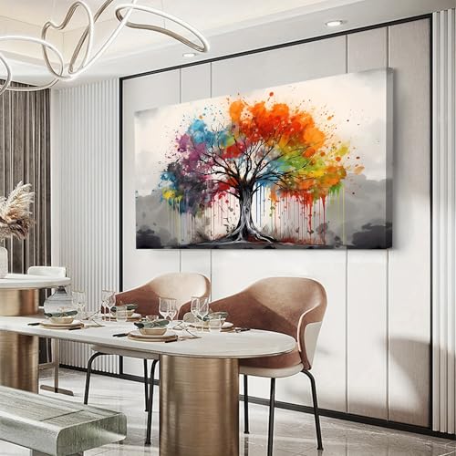 Tableau arbre rouge salon grand format design moderne