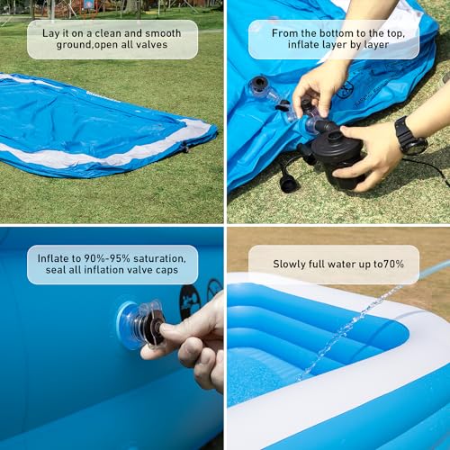 Image of Family Pool Inflatable with Pump - 136'' x 72'' x 22'' Swimming Lounge Pools for Adults Family (sea Blue)