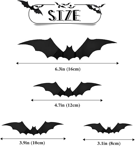 Miniatura 3 de 288 piezas de decoraciones de Halloween murciélagos 3D, decoraciones de Halloween para interiores y exteriores, 4 tamaños diferentes para decoración