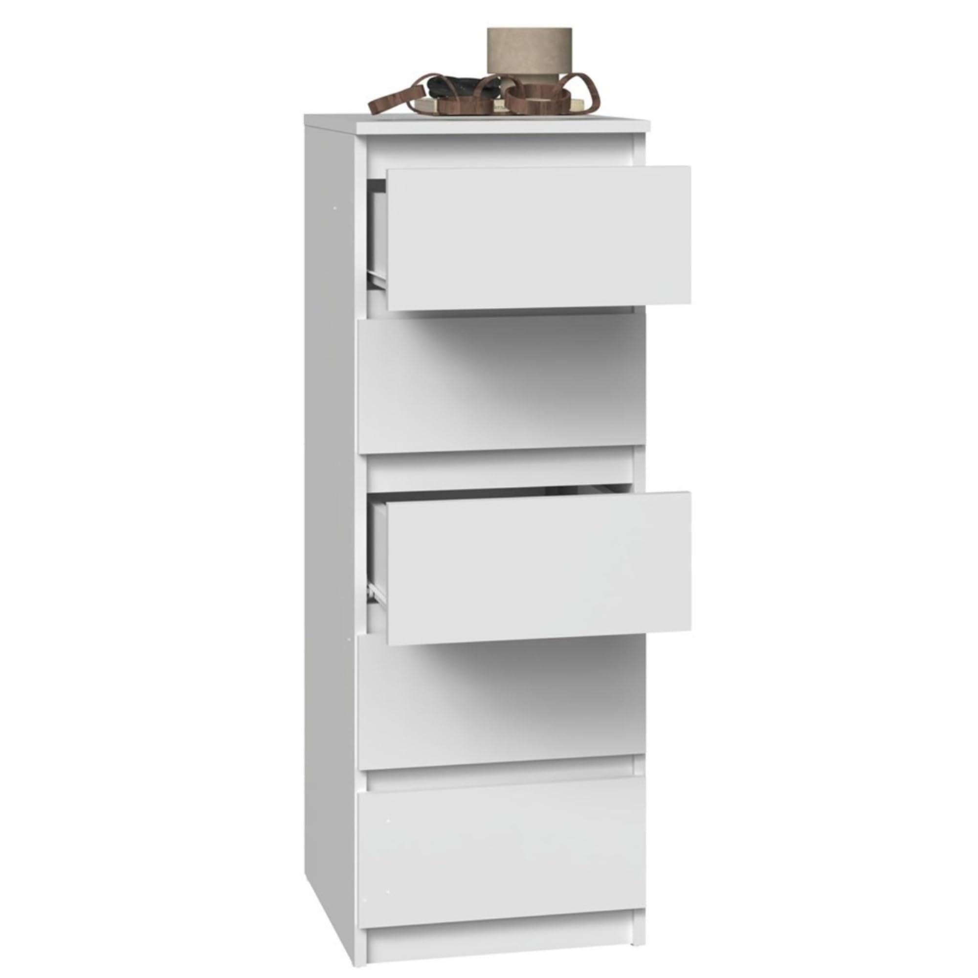 Home Collective Cassettiera bianca con cinque cassetti, camera da letto, corridoio, comodino, armadio, credenza, credenza, larghezza 40 cm, altezza 111 cm