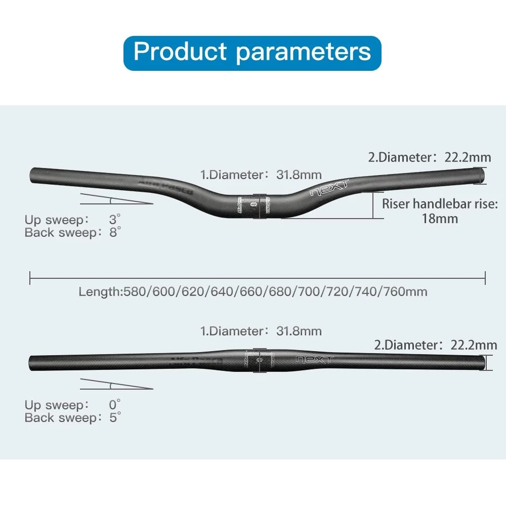 Alfa Pasca Guidon de VTT 31.8, VTT Plat / Riser Red MTB Guidon 680/700/720/740/760 Carbon VTT Guidon, Black-3K matte, Riser 660