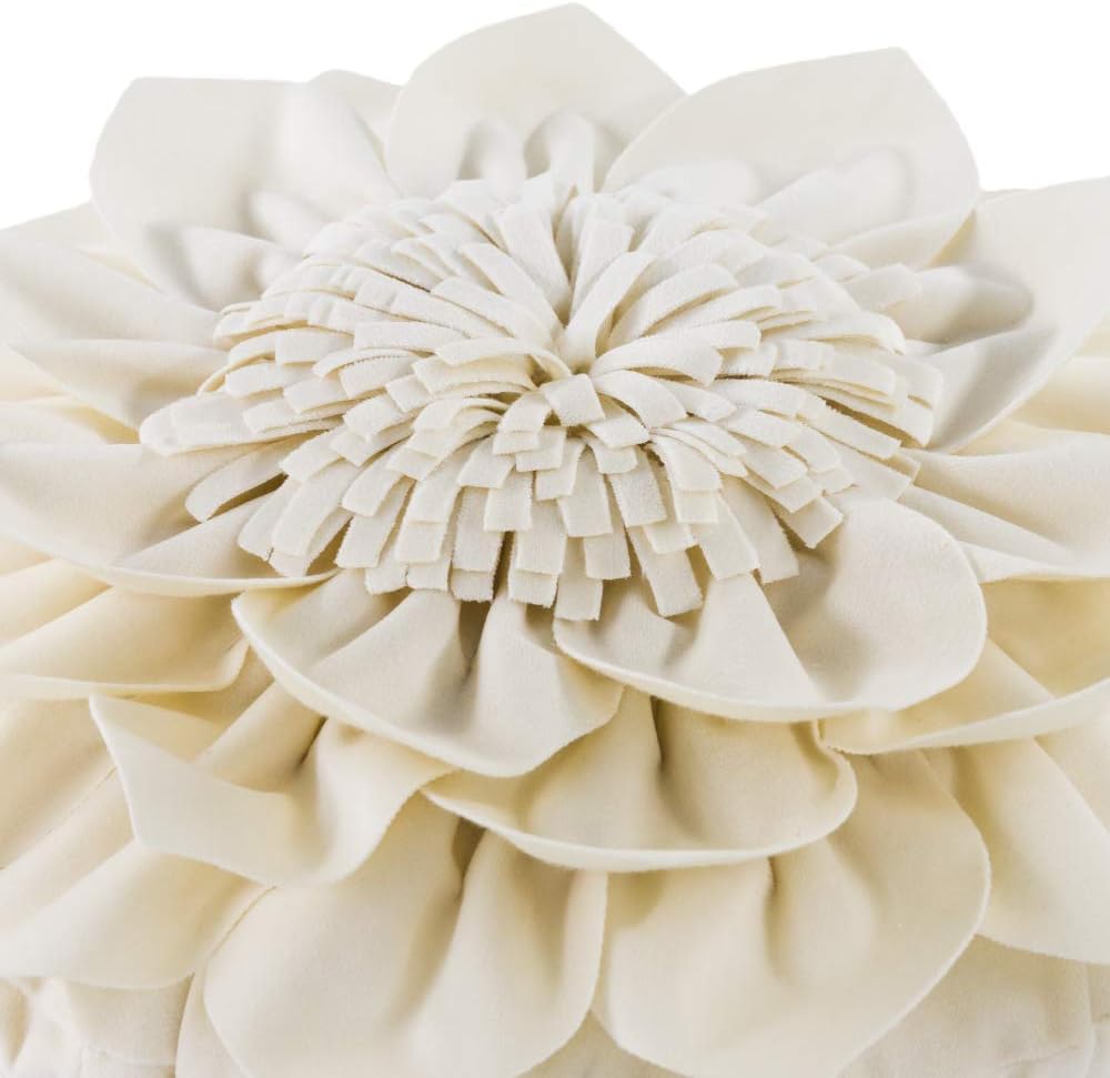 OiseauVoler Decorative Throw Pillow 3D Flower Round Pillow Accent Handmade Cushion with Insert Included for Couch Bed Home Decor 12 Inch Cream White