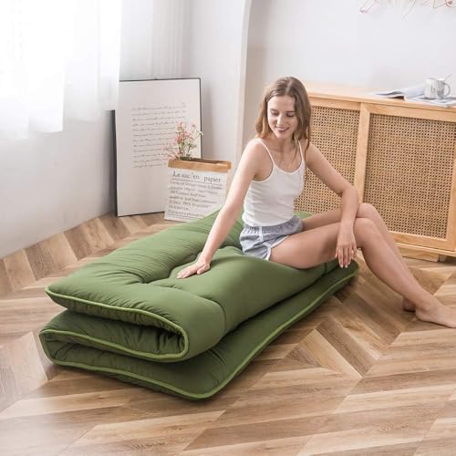 Image of MAXYOYO Japanese Floor Mattress Futon Mattress, Thicken Tatami Mat Shiki Futon Sleeping Pad Foldable Roll Up Mattress Guest Mattress Pad Floor Lounger Cushion, Green, King