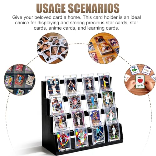 BAIFULAI 4 Etagen Sammelkarten Display Holz, Sammelkarten Ständer, Sammelkarten Aufbewahrung, Sammelkartenständer, Baseballkarten Kartenständer für Sportkarten Sammeln und Ausstellen