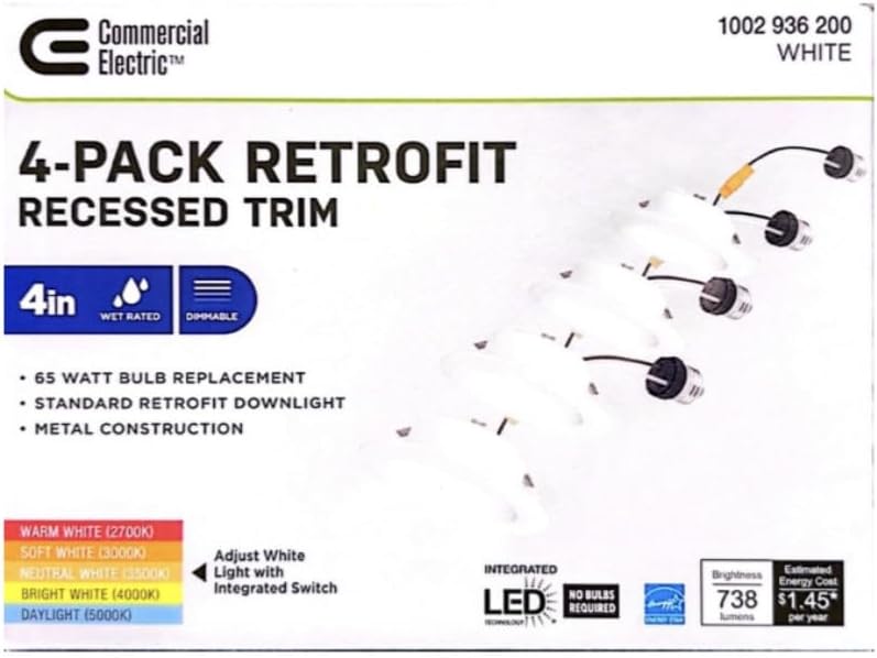 Commercial Electric (4-Pack) 4 in. Matte White Integrated LED Recessed Trim