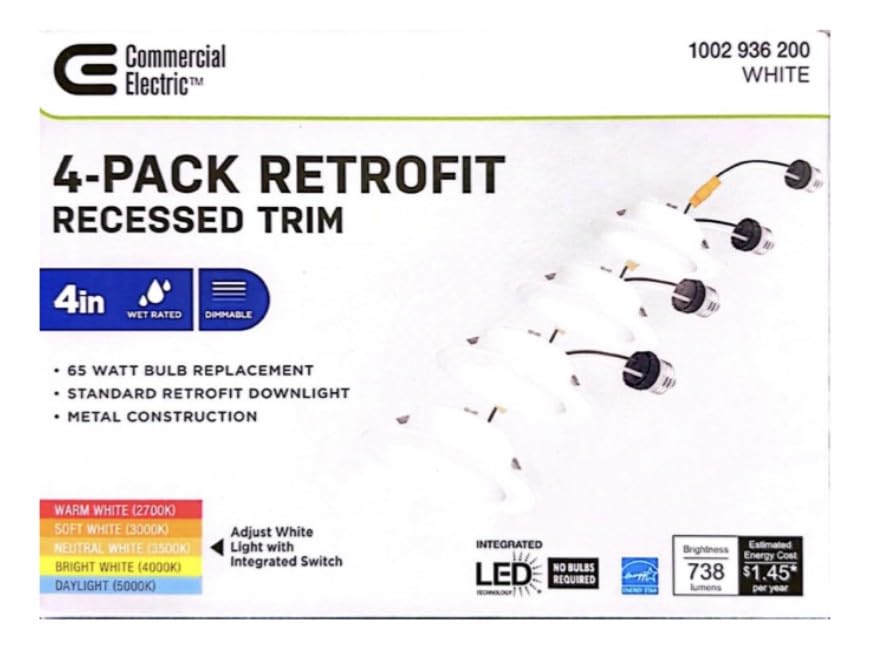 Commercial Electric (4-Pack) 4 in. Matte White Integrated LED Recessed Trim