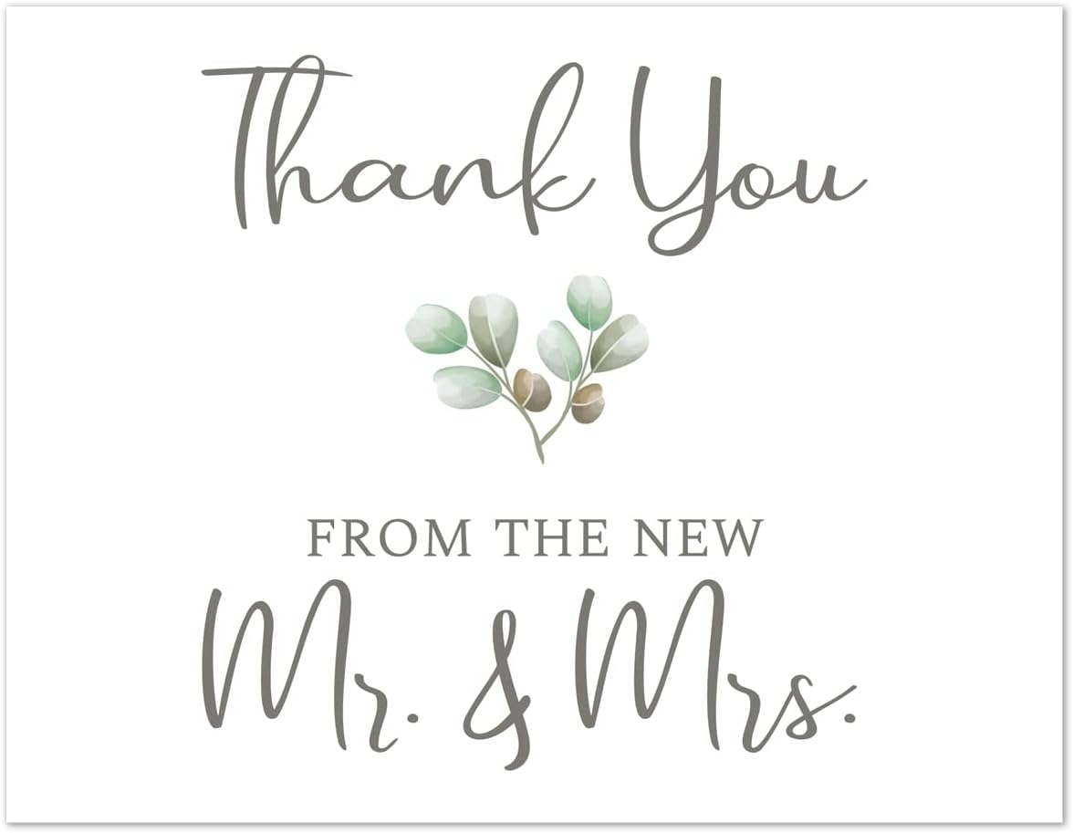 Thank You Note Card Set, Eucalyptus Design, 5.5 x 4.25 Notecard, Blank Inside Easy to Write On Matte Stock with Envelopes (Thank You From Mr & Mrs Eucalyptus - 100 Pack)