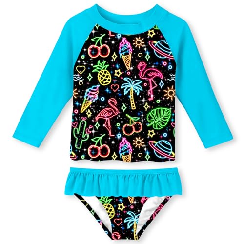 Image of Lovekider Little Girls Swimsuits 2 Pieces Swimwears Rash Guard Set Long Sleeve UPF50+ Bathing Suit for Beach 2-8T