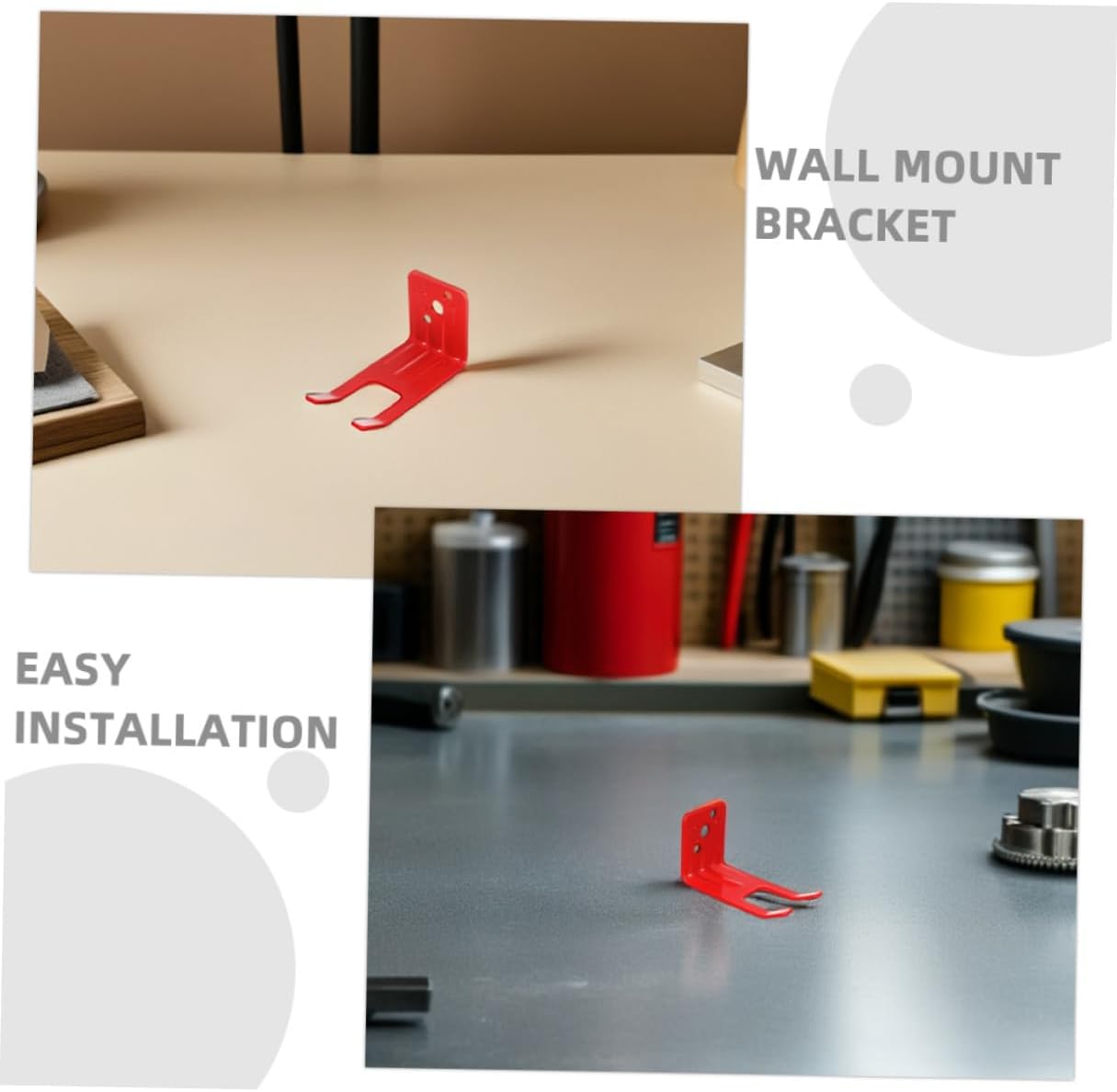 Uonlytech Red Fire Extinguisher Wall Mount Bracket Slot Design Stable Metal Holder with Screws for Home Kitchen Classroom Space-Saving and Highly Visible Safety Hook