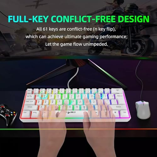 Image of HXSJ V700 Wired Gaming Keyboard RGB Streamer Wired Keyboard 61-key Gaming Keyboard for Game /Office Black (White)