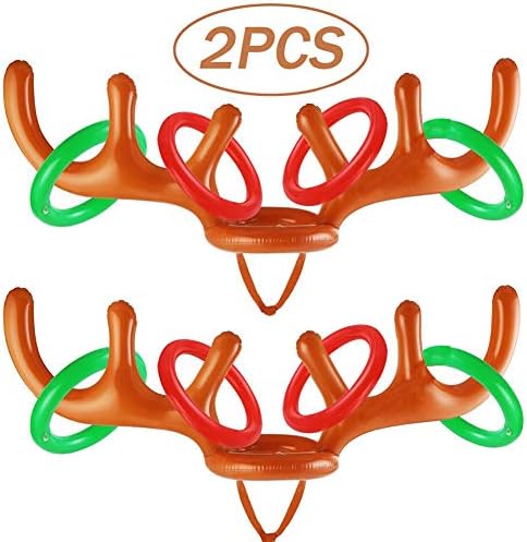 DoYay Set of 2 Inflatable Reindeer Antler Toss Game Christmas Party-One Size Fit All (2 Antlers 8 Rings)