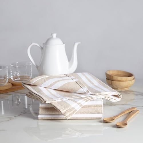 Miniatura 2 de Encasa Xo Paños De Cocina 28x18 In 70x45 Cm Juego De 4 Piezas Acabado Antibacteriano, Algodón Orgánico, Altamente Absorbente Para La Limpieza De Platos - Franca Franja De Beige