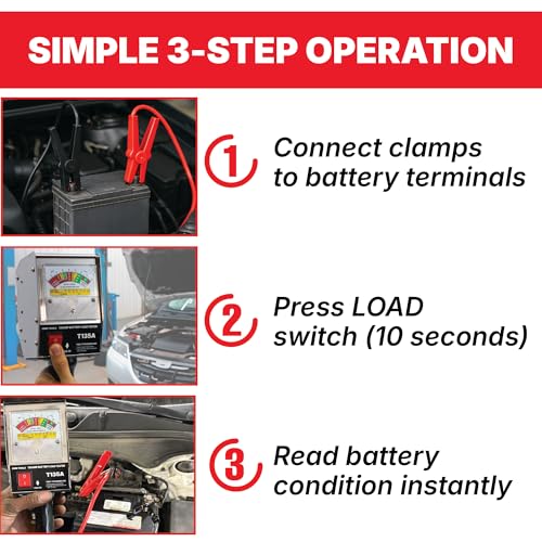 Image of Professional 135 Amp Battery Load Tester, 6V 12V Automotive Charging System Analyzer with Easy-Read Gauge, Copper Jaw Clamps for Car, Motorcycle, Marine Batteries