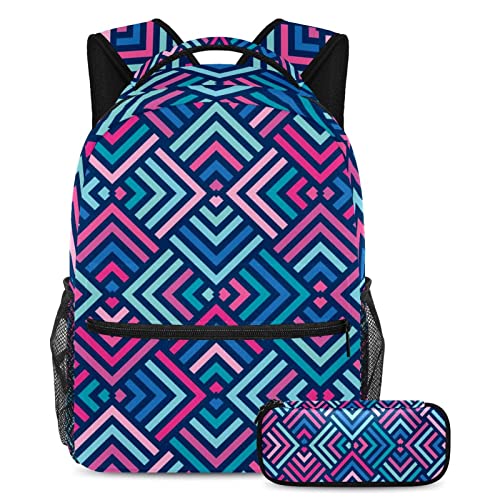 Sac à dos de voyage enfants avec étui à stylos triangles colorés et porte-bouteille
