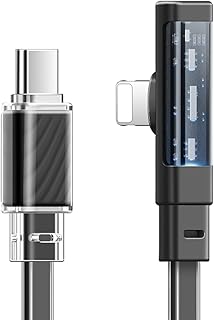 IZHOI right angle lightneing cable flat for iphone mcdodo fast charging & data cable Transparent Compatible with iphone 14 13 12 11 Pro Max X XS XR 10 8 7 Plus (USB-C to L 4ft,Black)