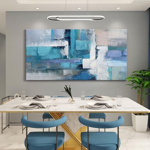 Image of AJAZIKO Large Living Room Wall Art, Modern Wall Decor - Blue Abstract Canvas Artwork, Pictures for Office Wall Decor, Suitable for Bedroom and Living Room Decor, 29x58IN
