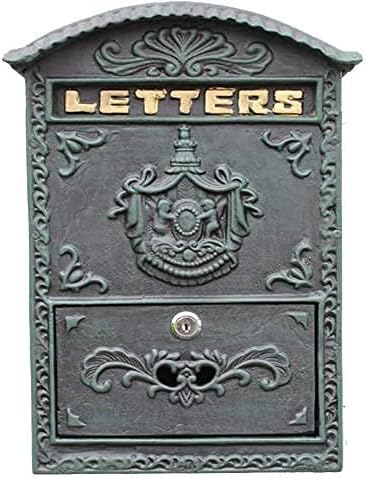 Letter Box Post Box Mail Box Iron Post Box Dark Green Wrought Iron Letter Box Anthracite Retro Outdoor Rainproof Decorations Newspaper Box Easy to Install