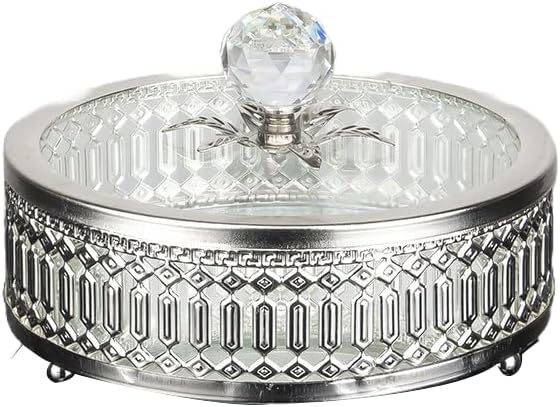 Hakan Footed Handmade Candy Dish Bowl with Glass Lid & Crystal Top, Handmade Stainless Metal Decorative Mirrored Round Sugar Cubes Serving Bowl for Gift Party Home Kitchen Table Wedding, 6.3”, Gold