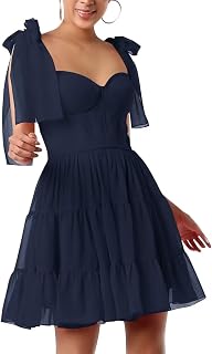 Women's Chiffon Bow Shoulder Strap Homecoming Dresses for Teens Mini A Line Ruffles Formal Party Dress