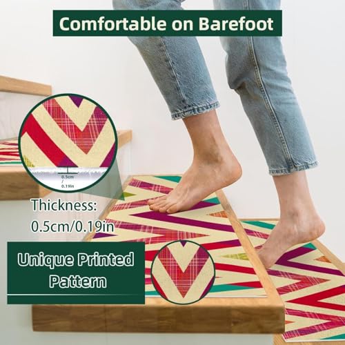 Alfombra para mascotas y niños autoadhesiva de rayas geométricas para escaleras de madera 3