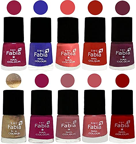 Image of SMC Fabia ALL IN ONE (PACK OF 10), Long Lasting Glossy Nail Polish, 6 ml Each, All Vibrant Colours,01748
