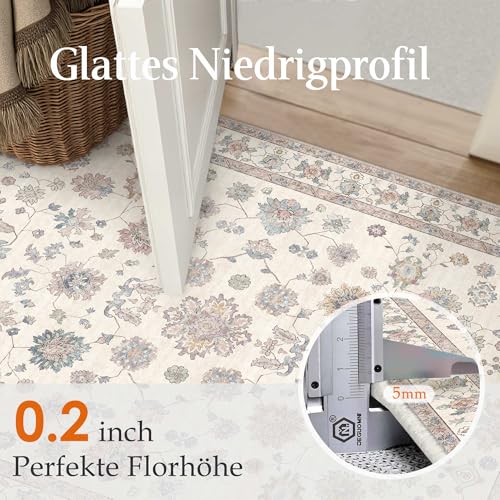 PureCozy Vintage Teppich Wohnzimmer 160x230cm Beige Waschbar Teppiche Rug – Ansicht 4