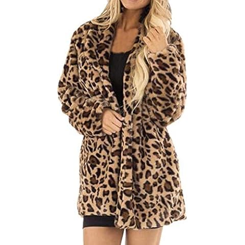 Womens Faux Fur Coat TUDUZ Ladies Autumn Winter Warm Long Sleeve Leopard Print Pocket Parka Overcoat(Brown,S) Cover