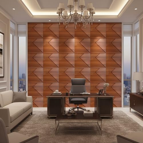 Image of Kayra Decor 3D PVC Wall Panels for Bedroom & Living Room | Fluted 1 Design | Wooden Color | 19.7 x 19.7 Inch | Pack of 18 | 48.42 Sq Ft