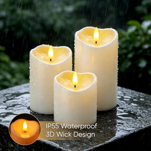 Image of Raycare Outdoor Waterproof Flameless Candles, Battery Operated LED Candles with Remote Control and Timer, Electric Fake Plastic Pillar Candles, Ivory White, Set of 6(3 inchx4 inch5 inch 6 inch)