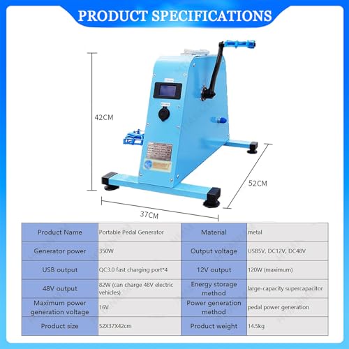 Generador portátil de pedal, generador de emergencia operado con pie, potencia de 350W para uso doméstico y exterior móvil miniatura 7
