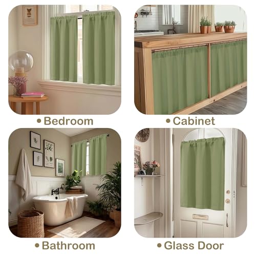 Image of Sage Green Curtains for Small Window Treatment, Light Blocking Short Kitchen Window Curtains Over Sink, Dual Rod Pocket Half Window Tiers for Bathroom Basement, Each 40Wx36L, 2 PCS