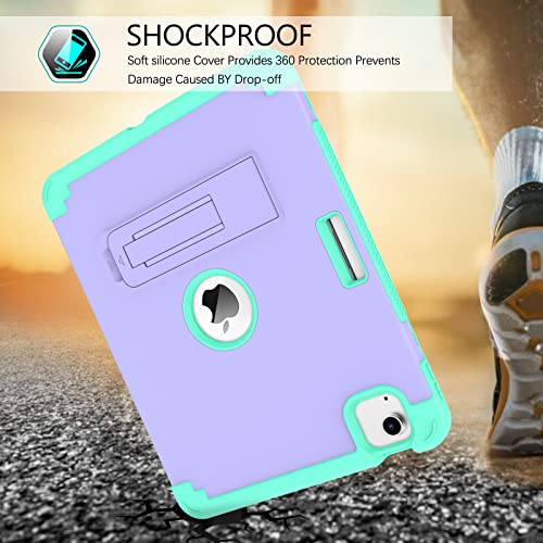 Bentoben Ipad Air 5Th Generation Case, Ipad Air 4Th Generation Case, Ipad Air 5/4 Case, 3 In 1 Shockproof Kickstand With Pencil Holder Protective Tablet Case Cover For Ipad Air 5/4 10.9", Purple/Mint #TOP1