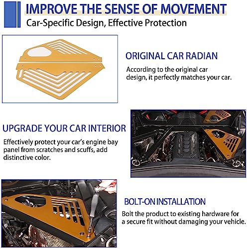 Image of Daeiclru Engine Bay Panel Cover Compatible with Chevrolet Corvette C8 2020-2023, Aluminium Engine Protector Splash Shield, Left Right Engine Case Guards (Yellow)