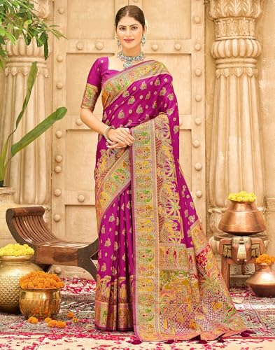 Image of SIRIL Women's Banarasi Silk Jacquard Zari Work Saree With Unstitched Blouse Piece