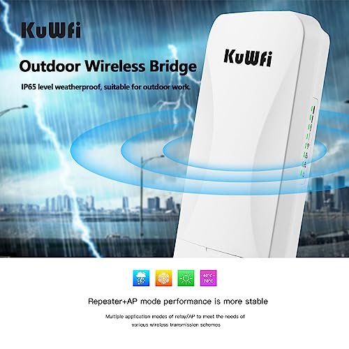 Image of KuWFi 5.8G Wireless Bridge, Point to Point Gigabit, 900Mbps, 3KM Range | 1Gbs LAN Ports Long Range CPE Bridge Network Extend Outdoor 1.86Miles to of Shop, Barn,Farm and CCTV Connection