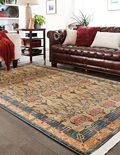 Image of Unique Loom Edinburgh Collection Area Rug - Canmore (10' x 14' 1 inch Rectangle, Navy Blue / Tan)