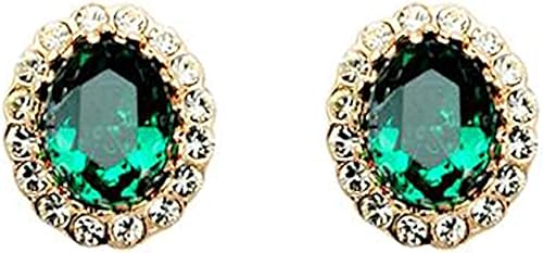 Aretes chapados en oro, forma ovalada, color verde esmeralda, cristales de Swarovski con circonita cúbica, joyería de moda para mujer, Cristal