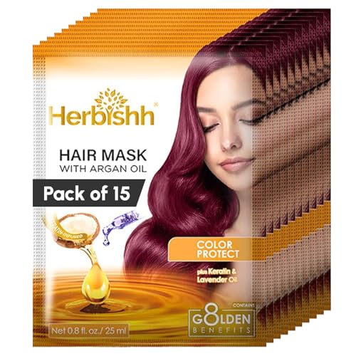 Image of Herbishh Argan Hair Mask - Deep Conditioning & Hydration 25ml x 15 Pouches for Healthier, Nourished Hair | No Sulphates, No Parabens | Travel-Friendly Pack