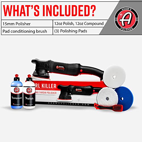 Image of Adam's Polishes Swirl Killer 15mm Polisher Kit 7 Item Buffer Polisher Dual Action Machine | Use W /Car Polish, Polishing Compound, or Car Scratch Remover | Detailing Car Wash Clay Bar Ceramic Coating