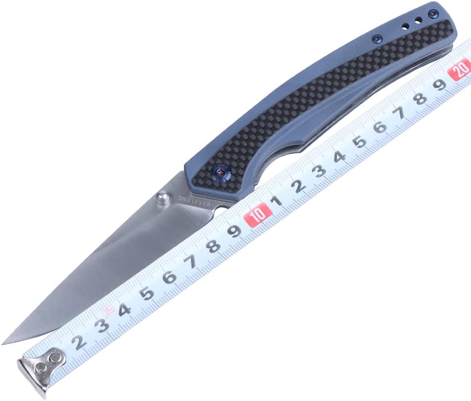 MASALONG Kni242 Folding Knife G10 Carbon Fiber Handle Outdoor Knife Fit Camping Wilderness Survival 59HRC hardness, rust resistant blade