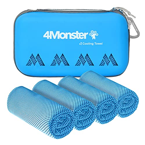 4Monster Cooling Towels for Neck and Face, 4 Pack Cooling Towels for Hot Weather (100x30cm), Soft Breathable Chilly Towels, Ice Towels for Golf, Gym, Yoga, Sports, Camping, Running, Cycling, Blue