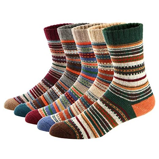 Ueither 5 par unisex ullstrumpor – bomullsstrumpor – stickade strumpor | för män och kvinnor | vintage stil | varma crew strumpor för höst och vinter, Färg 6,
