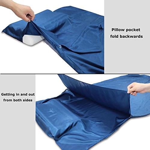 Image of Browint Silk Sleeping Bag Liner, 100% Mulberry Silk Sleep Sheet, Sack, Extra Wide 87 inchx43 inch & 87 inchx34 inch, Lightweight Travel Sheet for Hotel, Envelop Rectangular 73 inchx34 inch, Hooded Mummy 87 inchx34 inch