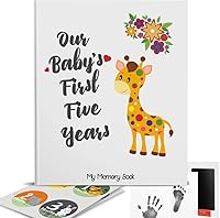 Vista 1 de Novarena First 5 Years Baby Memory Book Journal Scrapbook - Paquete de 48 calcomanías mensuales de hitos y almohadilla de tinta segura para bebés